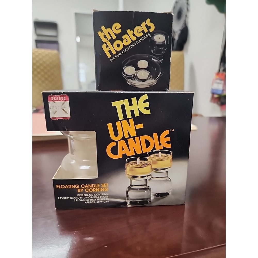 2 Vintage The‎ Un-Candle 5" Old Stock Floating Candle Holders Pyrex. No Wicks